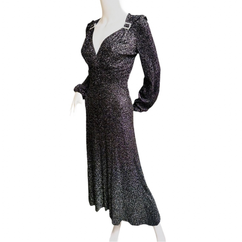 Vintage 1970s Silver Disco Dress | Sparkle Lurex Metallic | Size S